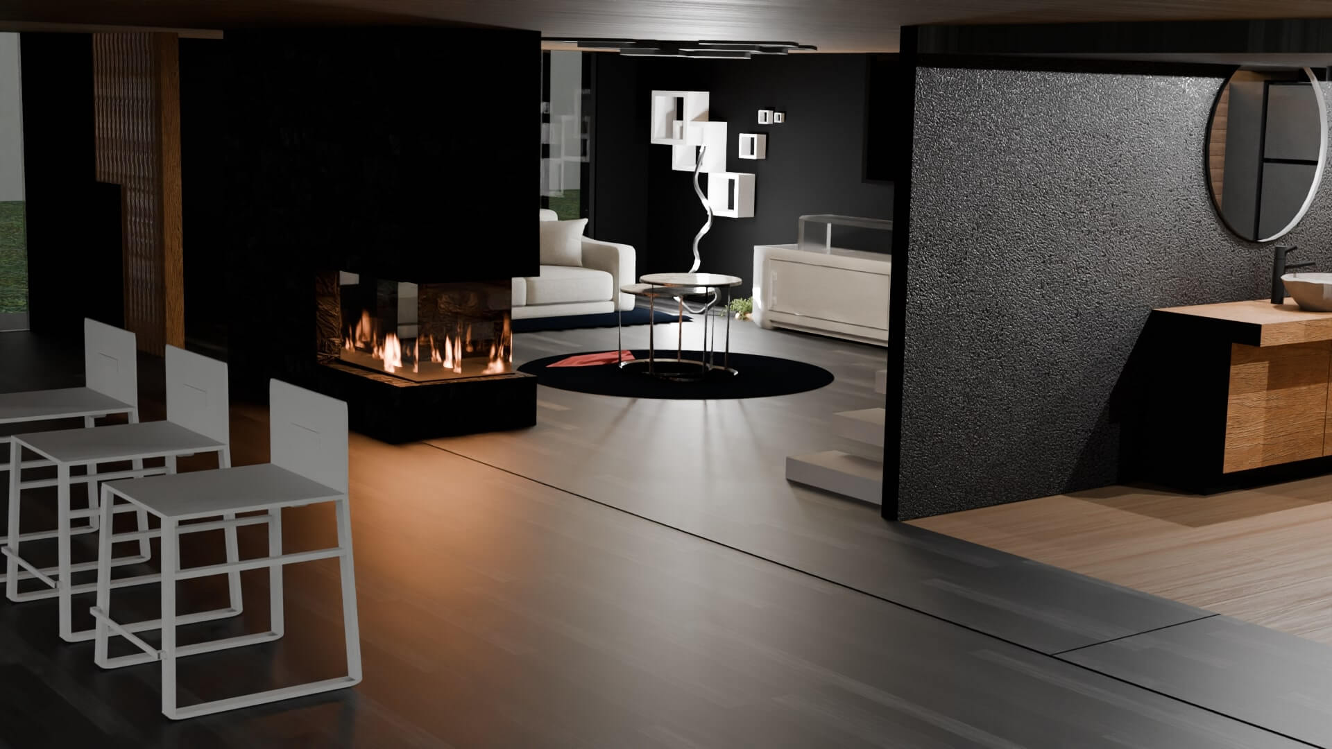 mockup de 4 cartazes, 2 vermelhos 2 azuis. 
                                Apresenta um texto -Pechakucha- que ocupa grande 
                                parte do cartaz e também apresenta uns símbolos representativos
                                deste mesmo projeto.